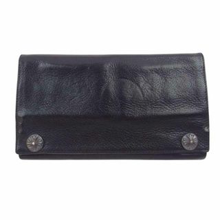 クロムハーツ(Chrome Hearts)のCHROME HEARTS クロムハーツ（原本無） 財布 LONG WALLET グリーシー クロスボタン レザー ロング ウォレット ブラック系【中古】(長財布)