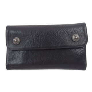 クロムハーツ(Chrome Hearts)のCHROME HEARTS クロムハーツ（原本無） 財布 WAVE WALLET CROSS BUTTON ウェーブ ウォレット クロスボタン レザー ロング ウォレット ブラック系【中古】(長財布)