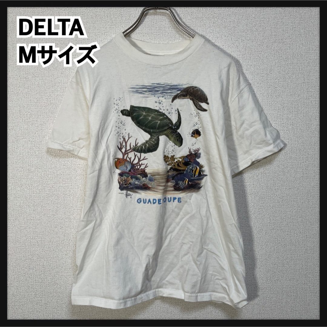 DELTA(デルタ)の【デルタ】半袖Tシャツ　ウミガメ　は虫類　アニマル魚ホワイト　サンゴ礁F9 メンズのトップス(Tシャツ/カットソー(半袖/袖なし))の商品写真