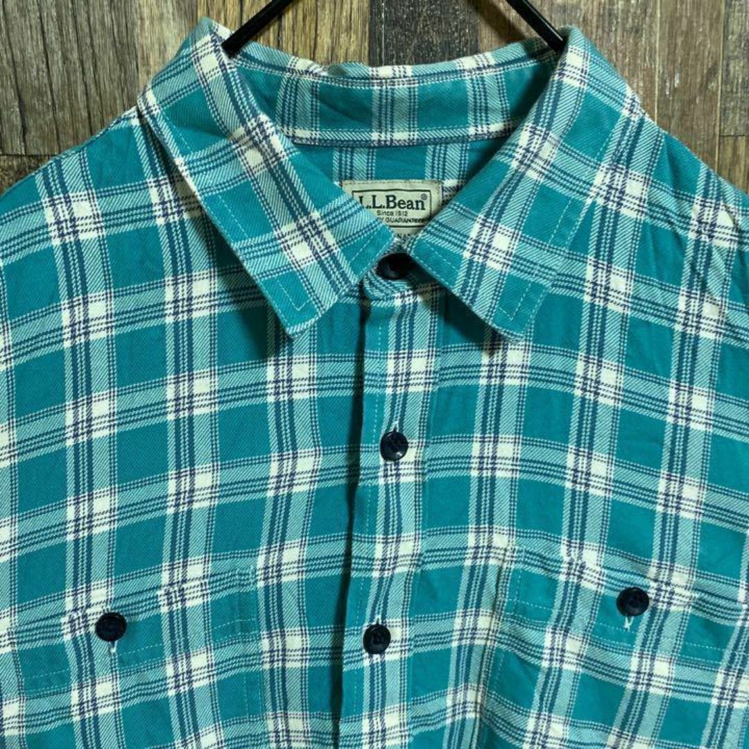 L.L.Bean(エルエルビーン)のエルエルビーン ターコイズブルー チェック シャツ 長袖 90s USA古着 メンズのトップス(シャツ)の商品写真