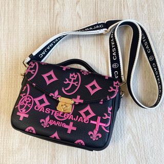 極美品 カステルバジャック 2way ハンドショルダーバッグ クレア 黒×ピンク