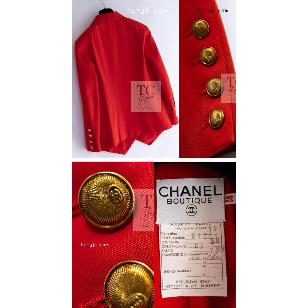 CHANEL(シャネル)のシャネル ジャケット CHANEL ヴィンテージ コーラル レッド CC ゴールド ボタン コットン 超美品 38 レディースのジャケット/アウター(テーラードジャケット)の商品写真