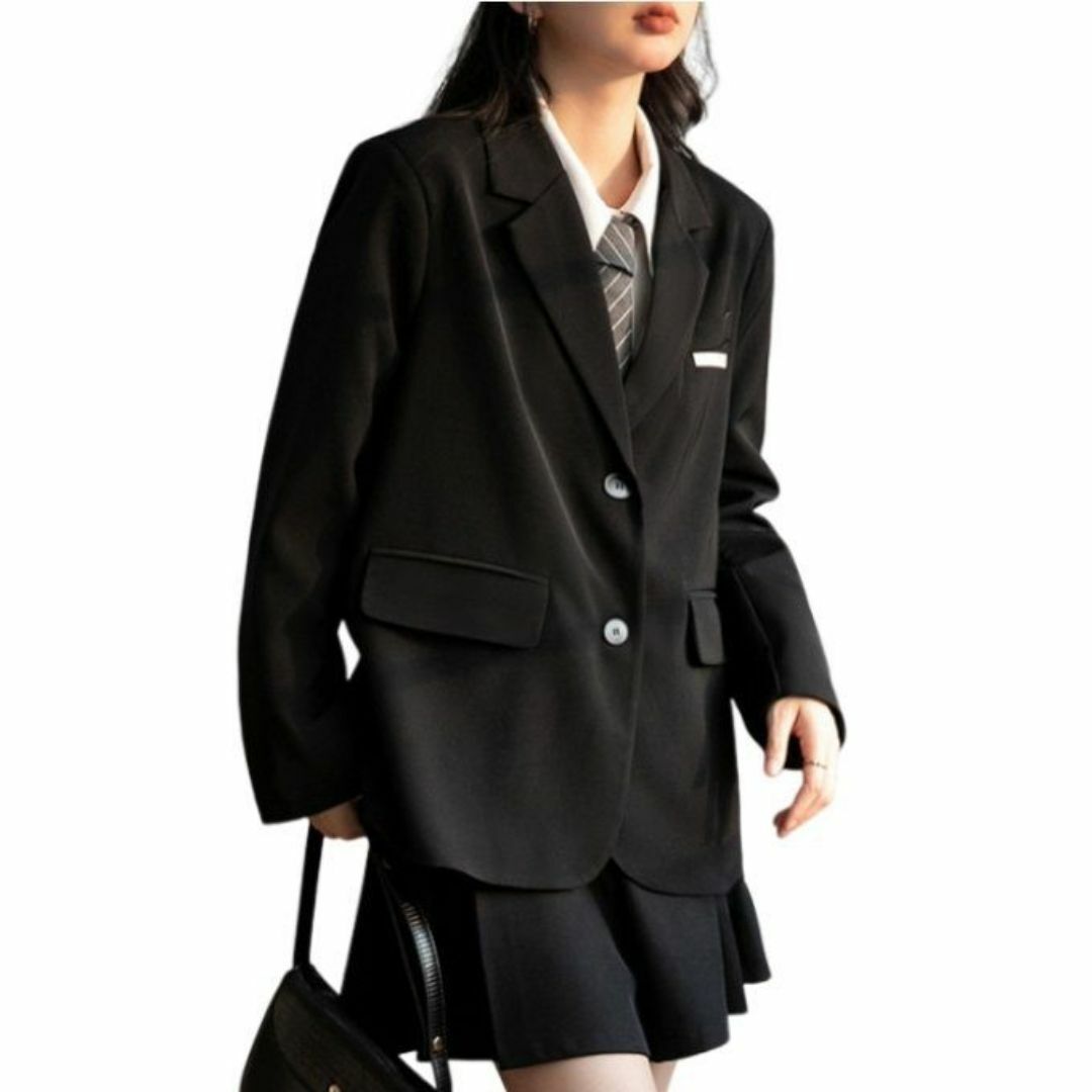 プリーツスカートスーツ2点セット ブラック ショートブレザー 春秋 英国風 レディースのフォーマル/ドレス(スーツ)の商品写真