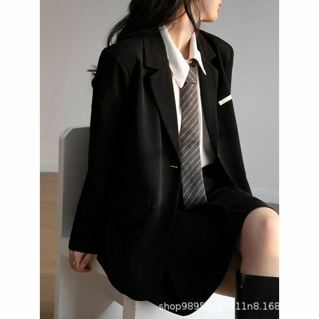 プリーツスカートスーツ2点セット ブラック ショートブレザー 春秋 英国風 レディースのフォーマル/ドレス(スーツ)の商品写真