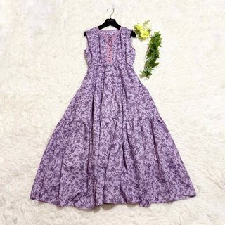 ジルスチュアート(JILLSTUART)の美品 ジルスチュアート サマーエスニックワンピース ノースリーブ ラベンダー(ロングワンピース/マキシワンピース)