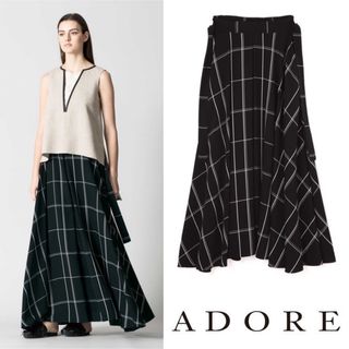 アドーア(ADORE)の【美品】アドーア⭐️定価50600円 ADORE チェックフレアスカート 38(ロングスカート)