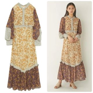 美品　LILY BROWN パッチワークワンピース　シアーロングワンピ　シフォン