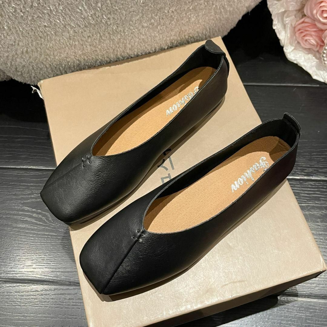 【大人気】黒　ブラック 24㌢ パンプス フラットシューズ バブシュー 2Way レディースの靴/シューズ(ハイヒール/パンプス)の商品写真