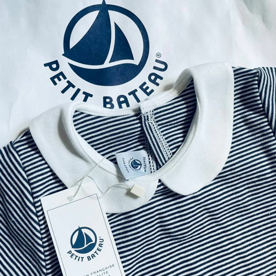 PETIT BATEAU(プチバトー)の新品未使用　プチバトー　36m 襟付きボディ　ミラレ　ネイビー キッズ/ベビー/マタニティのベビー服(~85cm)(ロンパース)の商品写真