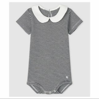 プチバトー(PETIT BATEAU)の新品未使用　プチバトー　36m 襟付きボディ　ミラレ　ネイビー(ロンパース)