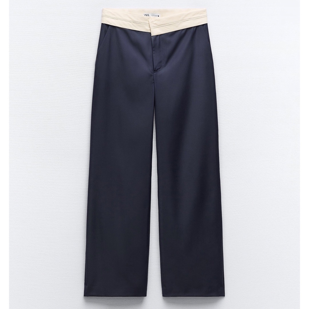 ZARA(ザラ)の新品 ZARA コントラストウエストバンド付き ストレートフィットパンツ XS レディースのパンツ(カジュアルパンツ)の商品写真