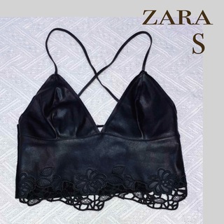 ZARA - 【美品 S】ZARA ブラックレザー ビスチェ