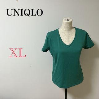 ユニクロ(UNIQLO)の【UNIQLO】レディース　トップス　グリーン　シャツ　Tシャツ ブラウス　無地(Tシャツ(半袖/袖なし))