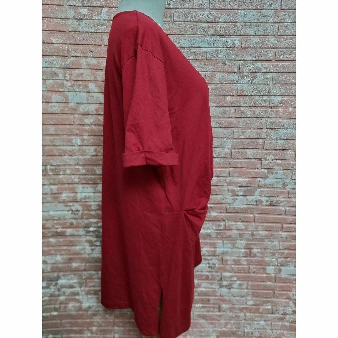 スクイーズ クルーネック 半袖ワンピース 赤 LL  レディースのワンピース(ひざ丈ワンピース)の商品写真