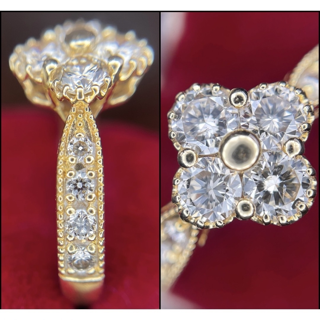 ★キラキラ✨ 豪華 K18 フラワー 花 0.8ct 指輪 9号 レディースのアクセサリー(リング(指輪))の商品写真