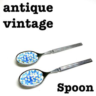 美品【 antique アンティーク 】レトロスプーン　陶器　ゴールド　花柄(カトラリー/箸)