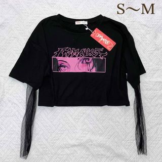 【タグ付き新品】グラフィックプリント レース袖ショート丈Tシャツ(Tシャツ(半袖/袖なし))