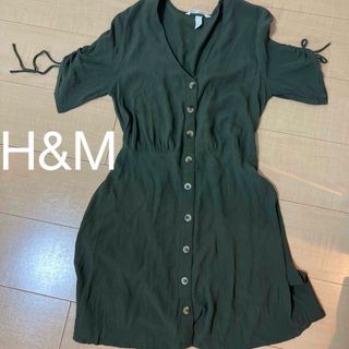 H&M カーディガン　ワンピ風　シースルー　カーキ色(ひざ丈ワンピース)