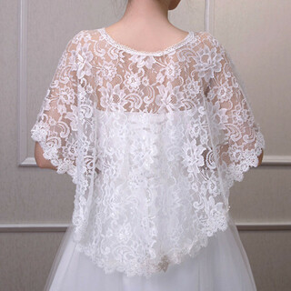 レースケープ 白 ホワイト 結婚式 パーティー ドレス 二の腕カバー ボレロ(ミディアムドレス)