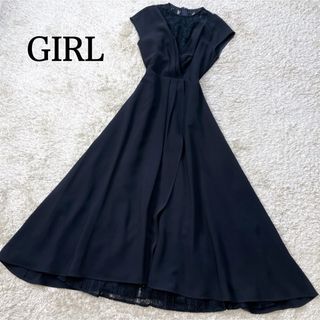 GIRL - 美品✨️ガール  カシュクール風レース切替フレア結婚式パーティードレス ネイビー