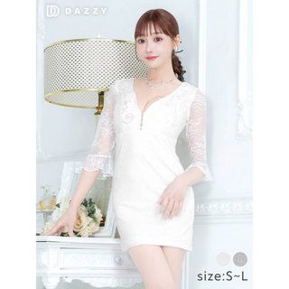 dazzy store - ◆dazzy store◆ フロントジップフラワービジューレース五分袖ドレス