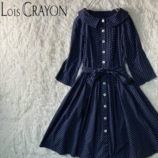 ロイスクレヨン(Lois CRAYON)の極美品 ロイスクレヨン ドット シャツワンピース ベルト付き M 日本製(ひざ丈ワンピース)