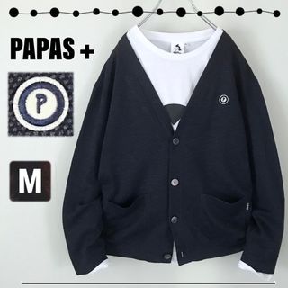 Papas+ パパスプラス★リネンコットン 麻綿カーディガン★ワンポイントロゴ(カーディガン)