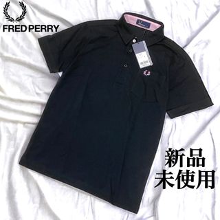 フレッドペリー(FRED PERRY)の新品 未使用 フレッドペリー ポロシャツ 刺繍ロゴ ブラック 日本製 M(ポロシャツ)