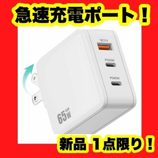 USB充電器 65W TypeC 急速充電器 3ポート 高速充電器 PD対応 白(ノーカラージャケット)