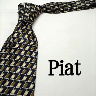 Piat ブラック ゴールド チェック柄 シルク100%  リユース ネクタイ(ネクタイ)