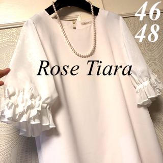 Rose Tiara - 46.48大きいサイズ　ローズティアラ　3Dフラワー＆レース♡シフォンブラウス