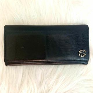 グッチ(Gucci)のGUCCI グッチ GGロゴレザー二つ折り長財布 496334 ブラック(長財布)