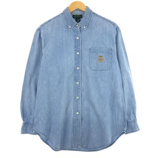 ラルフローレン(Ralph Lauren)の古着 ラルフローレン Ralph Lauren LAUREN ローレン 長袖 ボタンダウンデニムシャツ レディースM /eaa438919(シャツ/ブラウス(長袖/七分))