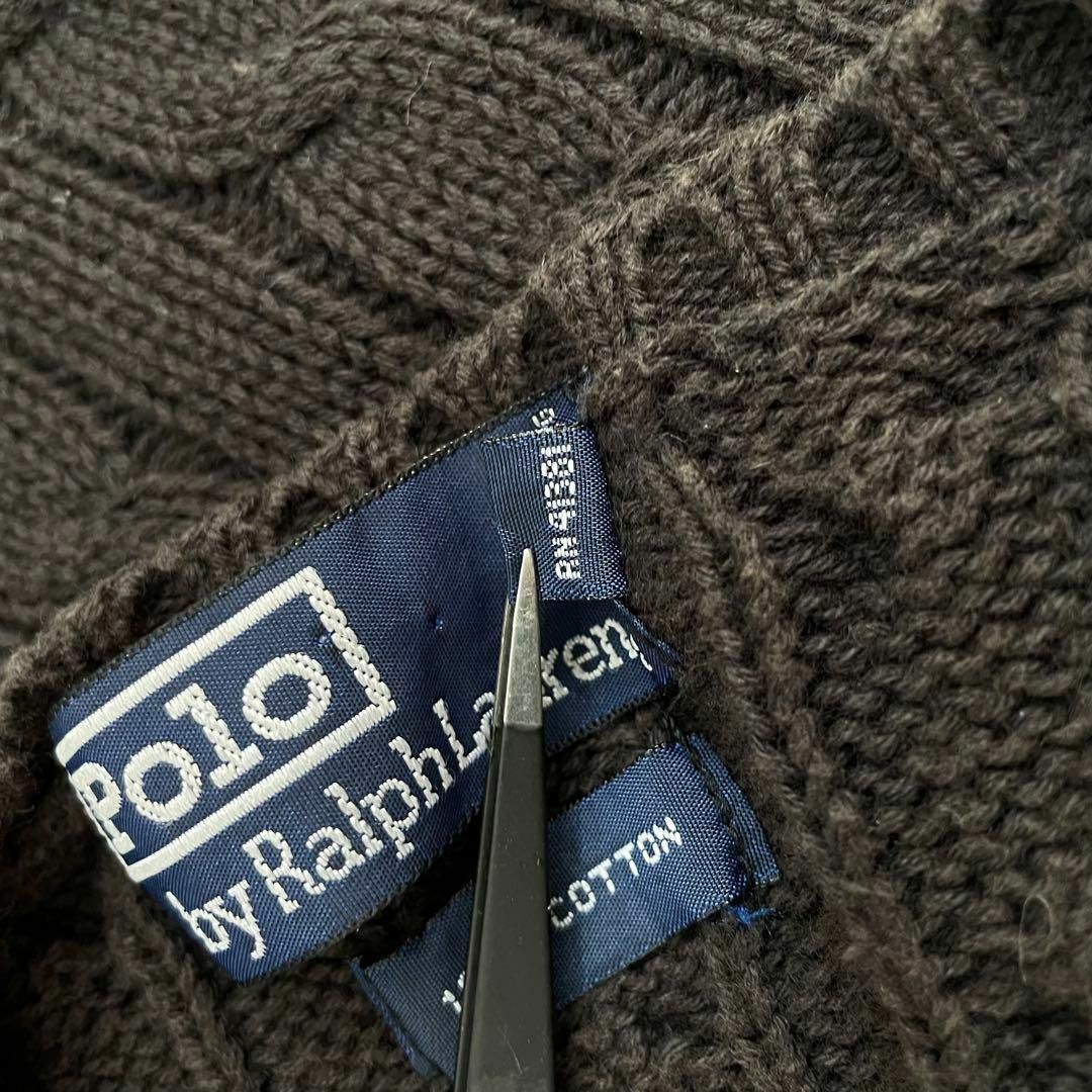 POLO RALPH LAUREN(ポロラルフローレン)のラルフローレン　ヴィンテージ　ポニー刺繍　ケーブル編み　Vネック　コットンニット メンズのトップス(ニット/セーター)の商品写真