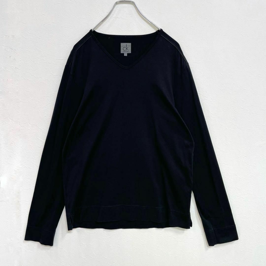 Calvin Klein(カルバンクライン)のカルバンクライン　CK　Vネック　ストレッチ素材　長袖カットソー　黒　Ｌサイズ メンズのトップス(Tシャツ/カットソー(七分/長袖))の商品写真