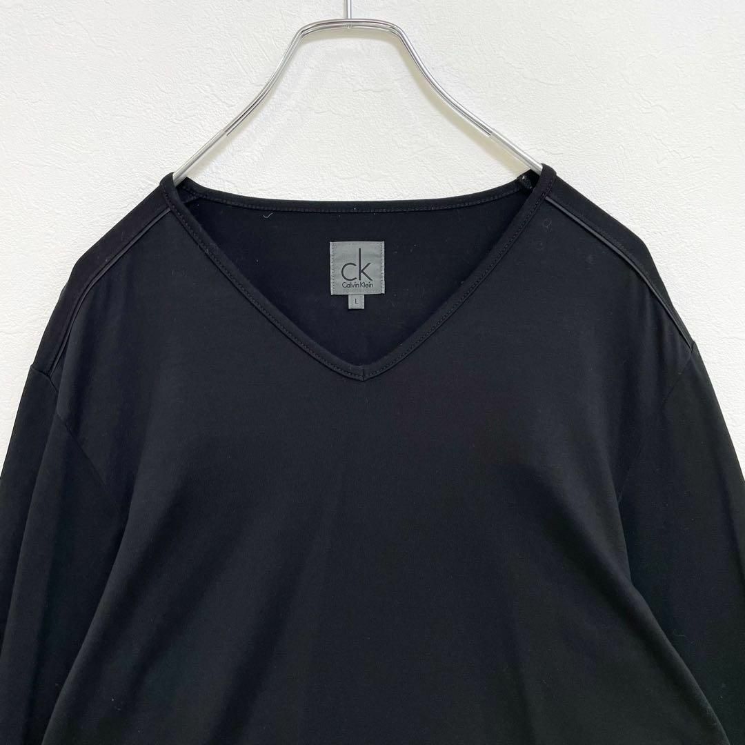 Calvin Klein(カルバンクライン)のカルバンクライン　CK　Vネック　ストレッチ素材　長袖カットソー　黒　Ｌサイズ メンズのトップス(Tシャツ/カットソー(七分/長袖))の商品写真