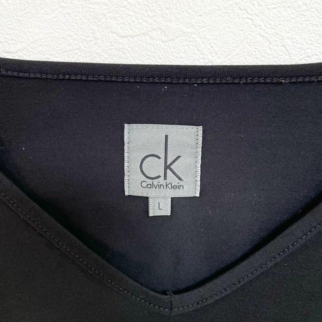 Calvin Klein(カルバンクライン)のカルバンクライン　CK　Vネック　ストレッチ素材　長袖カットソー　黒　Ｌサイズ メンズのトップス(Tシャツ/カットソー(七分/長袖))の商品写真