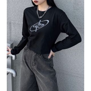 LVEU. サークルグラフィッククロップドロンT ブラック フリーサイズ(Tシャツ(長袖/七分))