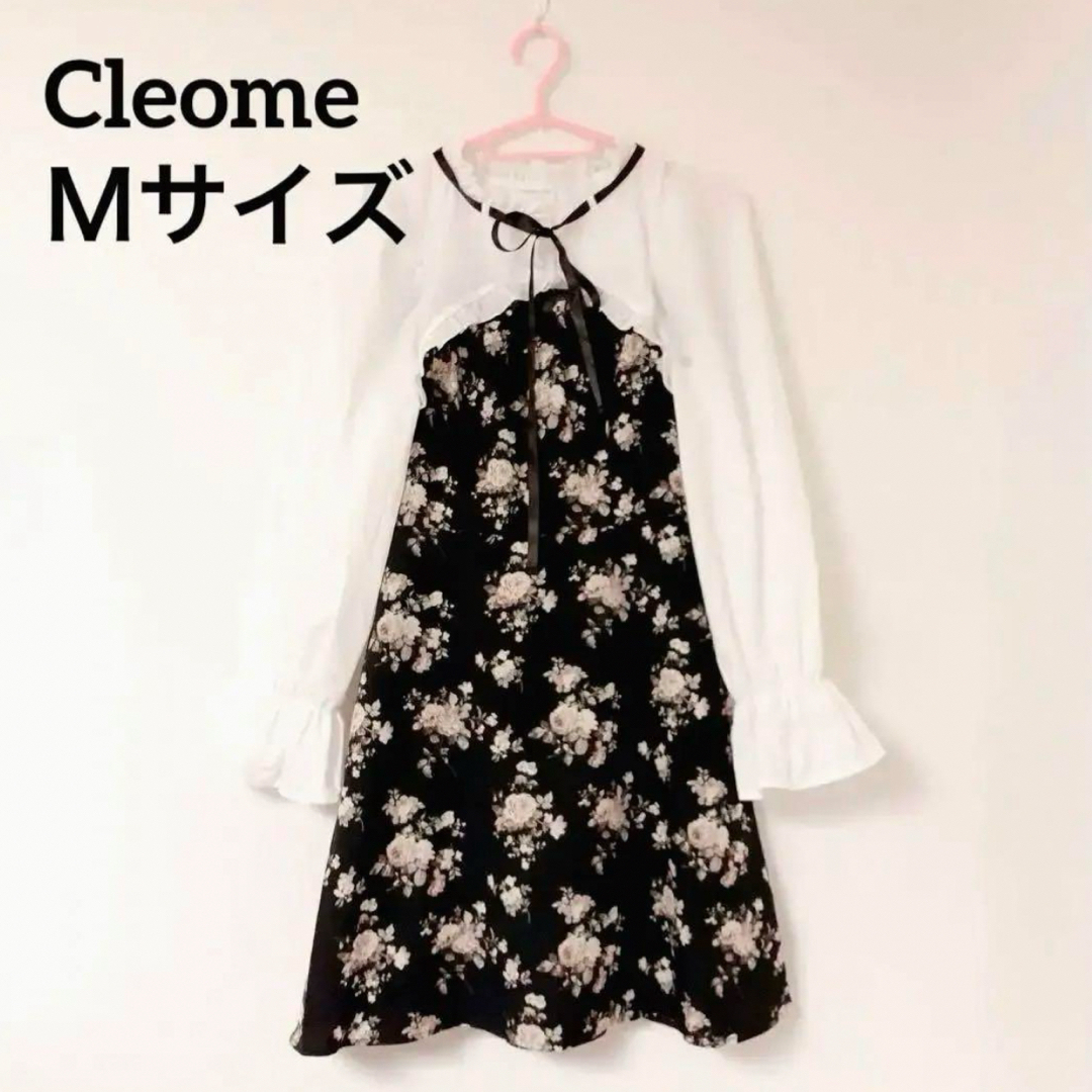 【Cleome】デコルテ開き花柄ワンピース レトロ ガーリー アンティーク レディースのワンピース(ミニワンピース)の商品写真