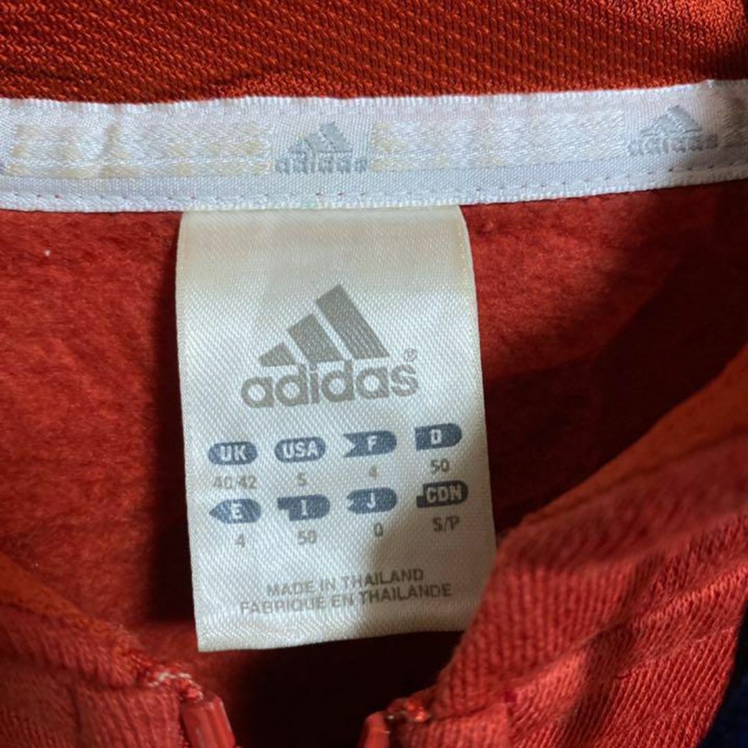 adidas(アディダス)のアディダス オレンジ ハーフジップ パーカー フーディ USA古着 90s ロゴ メンズのトップス(パーカー)の商品写真