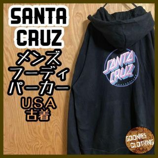 サンタクルーズ(Santa Cruz)のサンタクルーズ パーカー デカロゴ フーディ USA古着 90s ブラック 黒(パーカー)