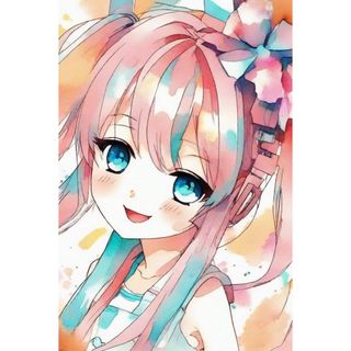 オリジナル 可愛い 女の子 少女 水着 ファンアート イラスト 水彩画紙 15(アート/写真)