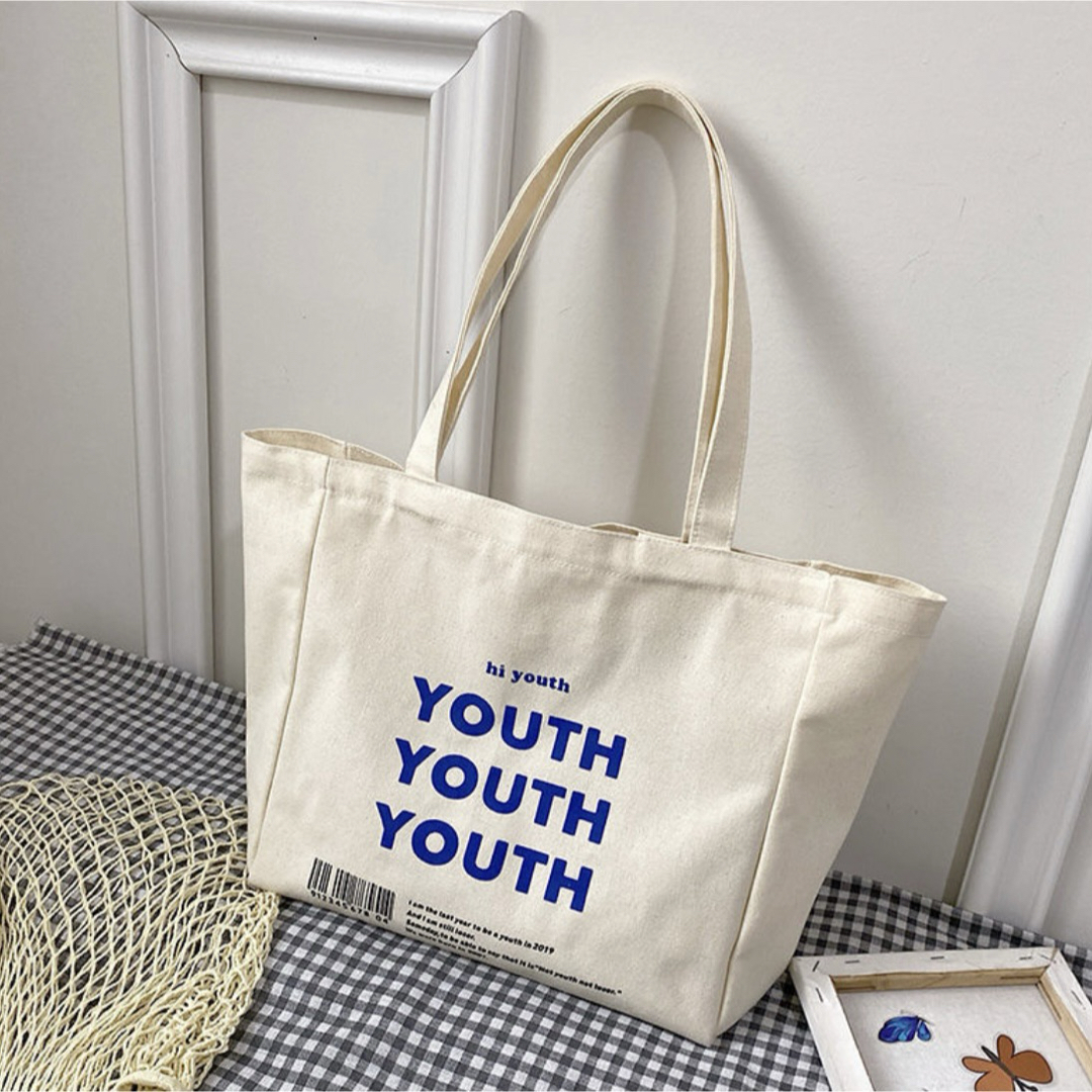 youth ロゴ トートバッグ 大容量 ホワイト 白 お出かけ マザーズバッグ キッズ/ベビー/マタニティのマタニティ(マザーズバッグ)の商品写真