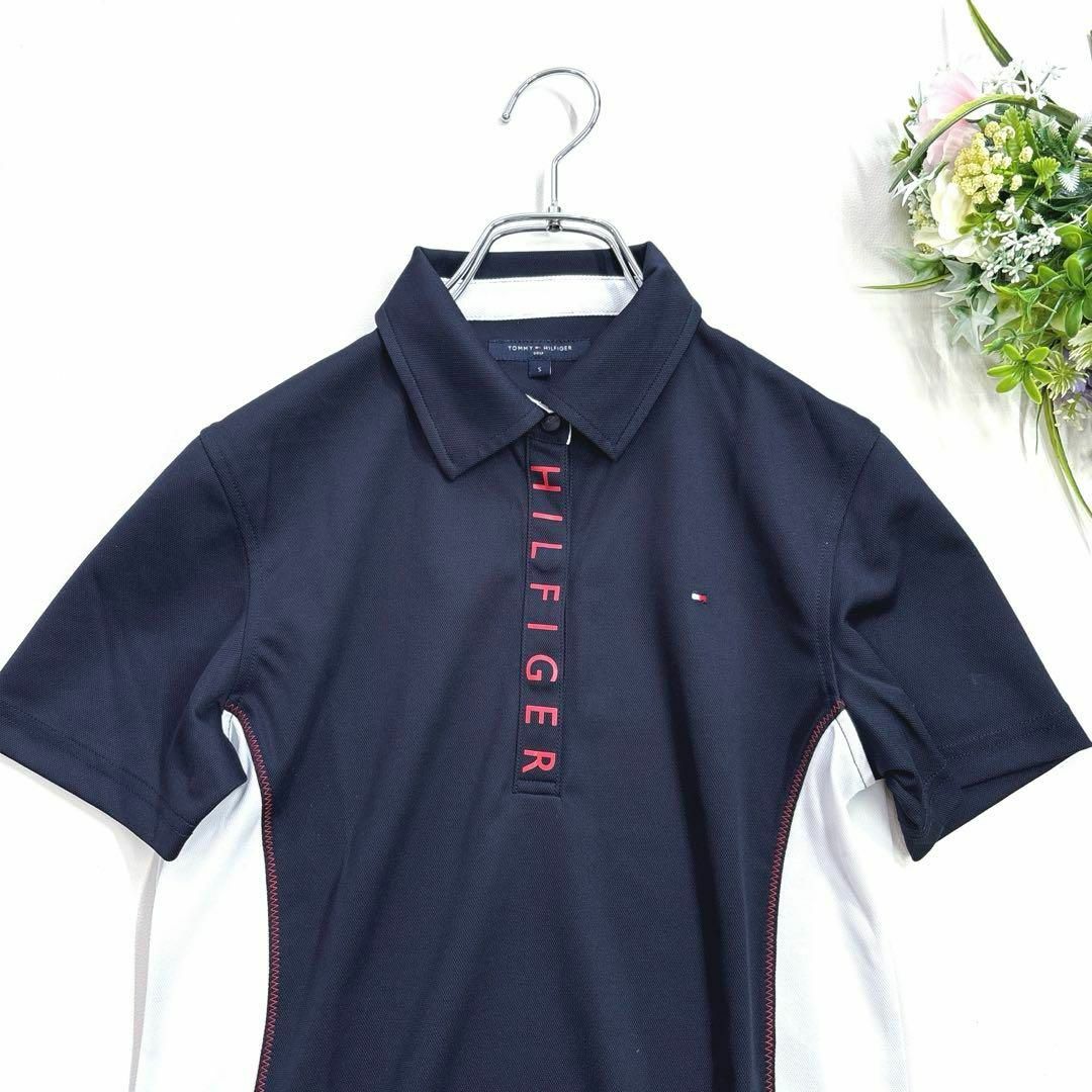 TOMMY HILFIGER(トミーヒルフィガー)の美品❗️トミーヒルフィガーゴルフ　S 半袖ポロシャツ　バイカラー　ネイビー スポーツ/アウトドアのゴルフ(ウエア)の商品写真