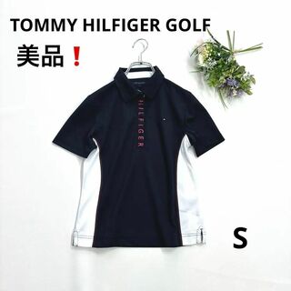 トミーヒルフィガー(TOMMY HILFIGER)の美品❗️トミーヒルフィガーゴルフ　S 半袖ポロシャツ　バイカラー　ネイビー(ウエア)