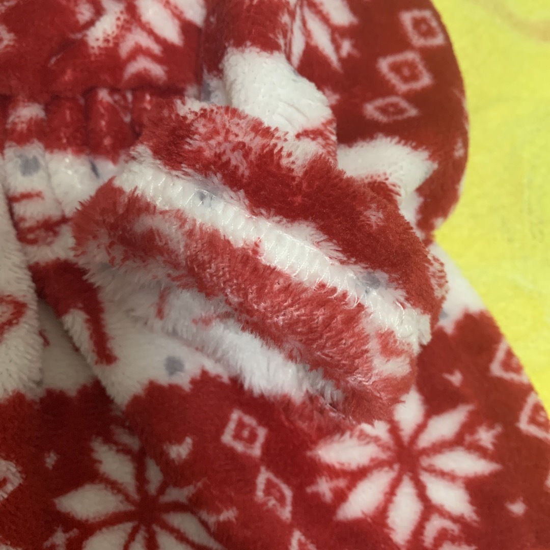 クリスマス　トナカイ　もこもこ　長袖　ワンピース　レッド×ホワイト キッズ/ベビー/マタニティのベビー服(~85cm)(ワンピース)の商品写真
