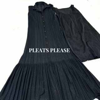 PLEATS PLEASE ISSEY MIYAKE - 【美品】プリーツプリーズ ブラック　マキシ丈　ノースリーブ　ワンピース L