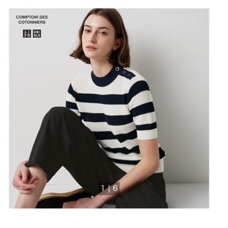 UNIQLO - ユニクロ　UNIQLO リネンブレンドセーター　（5分袖）　ネイビー　XL