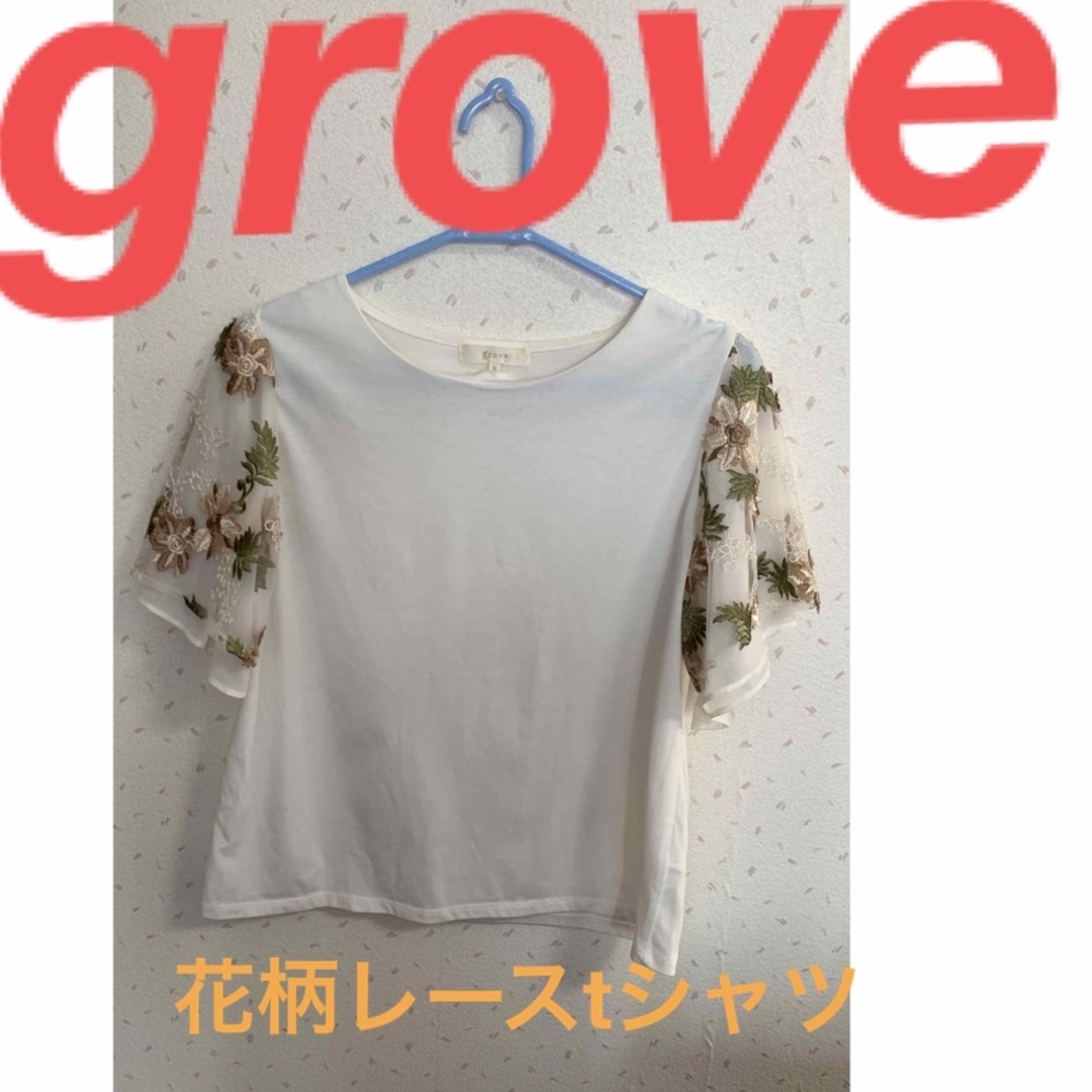 grove(グローブ)の最終値下げです！　Grove 花柄 レース tシャツ  袖レース レディースのトップス(Tシャツ(半袖/袖なし))の商品写真