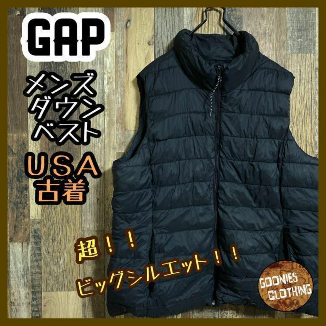 GAP メンズ ダウン ベスト ブラック XL 古着 ジャケット アウター メンズのジャケット/アウター(ダウンベスト)の商品写真